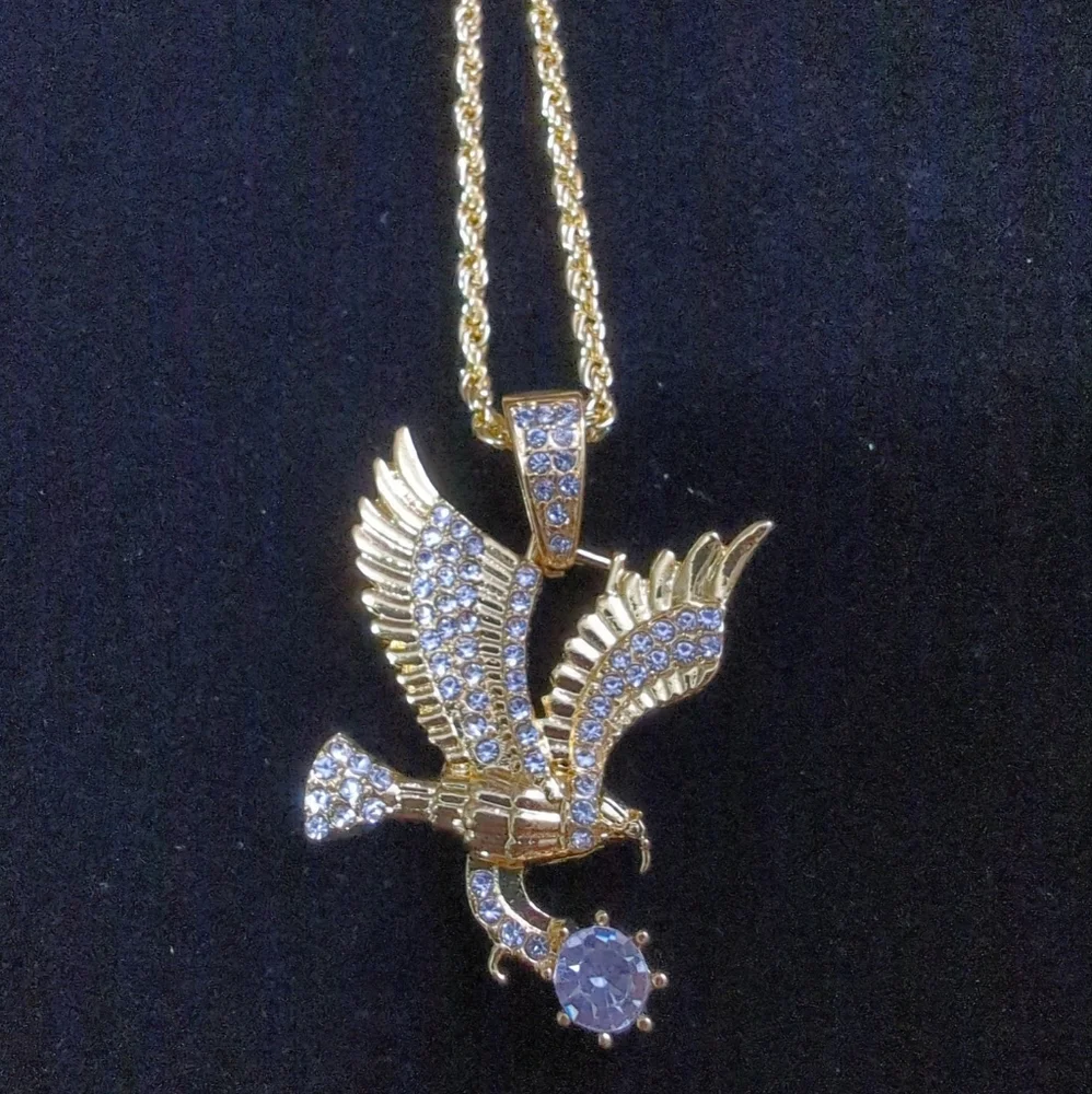 🆕Stainless Steel 18K Gold Plated w/Inlaid Cubic Zirconia Eagle Pendant